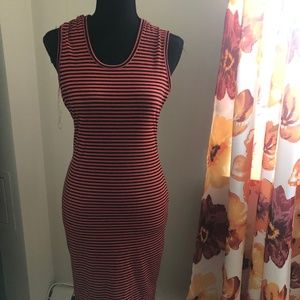 Orange and black midi dress